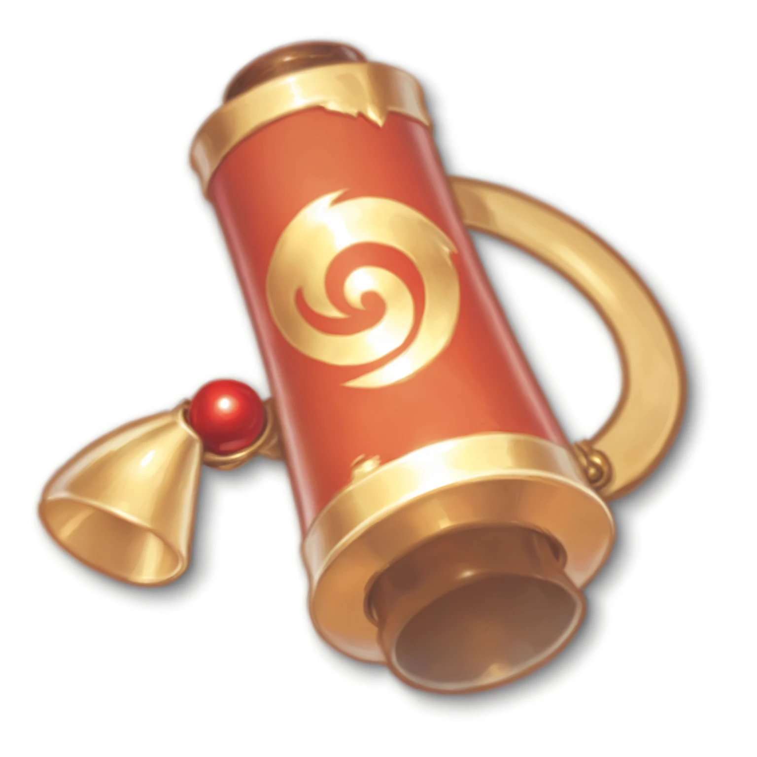 Red tube with gold ring and red bell, Role Playing Game Items, Object Art, Clay, Role Playing Game Items, Life Potion, Magic spell icon, Capability Image, Fantasy game spell icons, Simple shadow, Tempera, very stylized, Smooth Shadows, RPG Inventory Items, herb, Stylized art, picture, painting of one Life Potion, Warm color shading