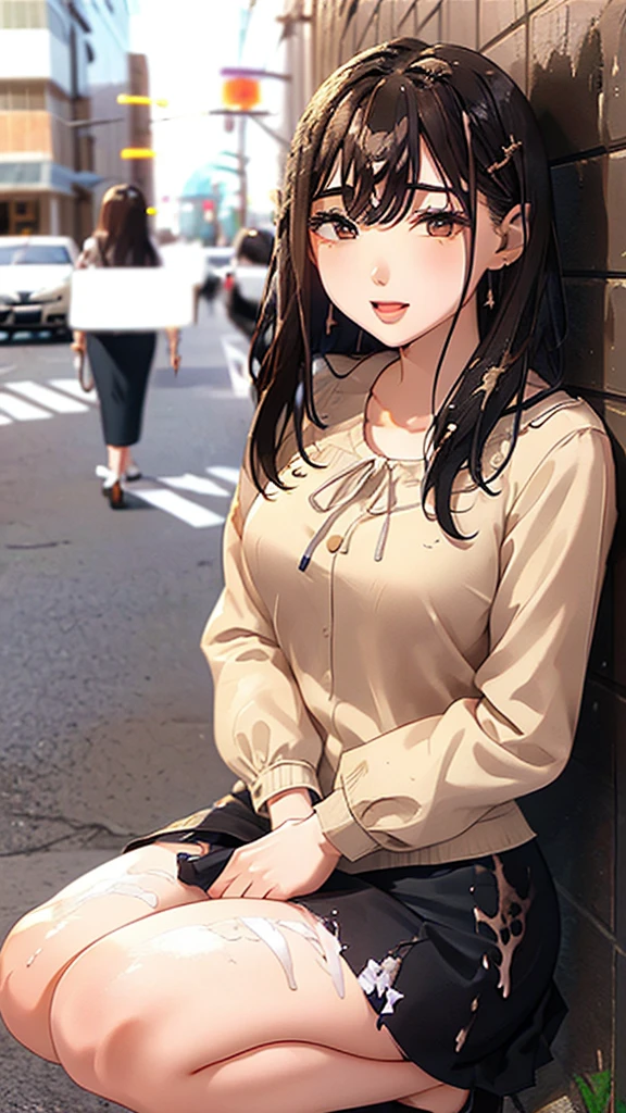 /quality
(masterpiece,best quality,High resolution,高quality,Realistic)

/HairstylesStraight Hair

/Clothes
(Pencil Skirt,Job interview suit,blouse,Jacket,Torn pantyhose:1.5,Earrings)

/Pose Crouching,sit
Leaning against a wall,
Spread your legs:1.5

(Ahegao,orgasm,vapor:1.5,Wish:1.5),

/Other Crowds:1.5,Fair skin,Feet Focus,Leaning against a wall,male,hand of:1.5,night, roadside,ID card,White chocolate:1.5