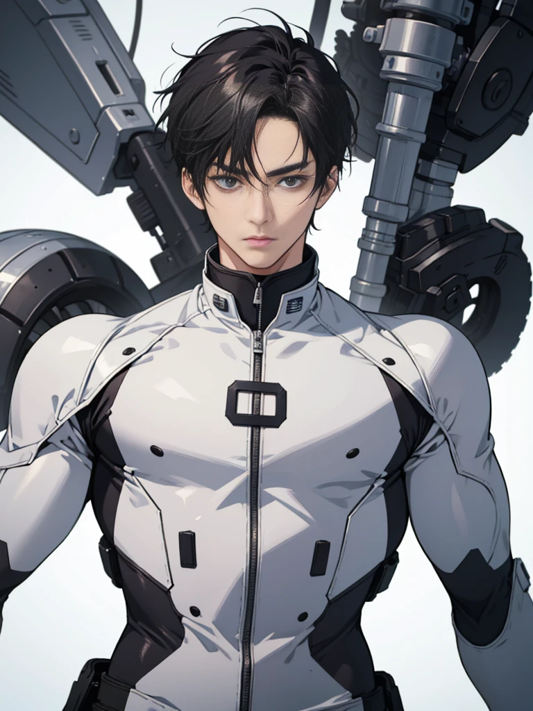Japanese Male Model　Cool 25 year old　Short black hair　Bright screen　Close-up image　Very tight white rubber suit　Hero　whole body, sexy