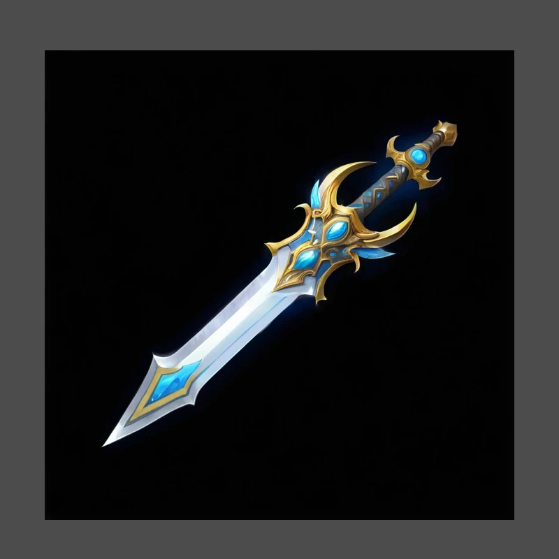 Close up of a sword with a blue and gold pattern, Fantasy Sword, Beautiful sword, Fantasy weapons, Fantasy Sword of warrior, Role Playing Game Items, Sword Design, Shining Sword, Fantasy Blade, Fantasy RPG Weapon Art, World of Warcraft Blizzard Weapon Art, Magic Sword, shinning sword, Sword weapons, Great Sword, Glowing sword, RPG item rendering, sci-fi sword