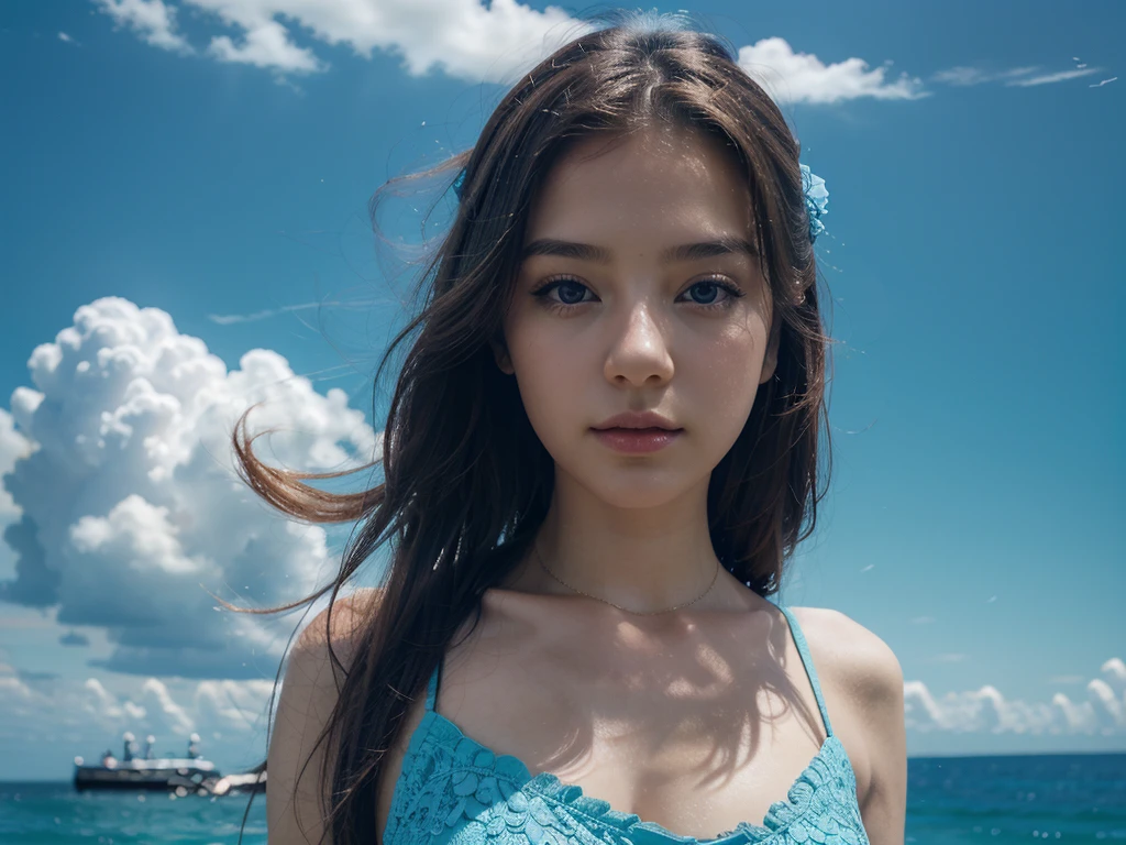 Beautiful Angle girl wallpaperPlease make a music video with Ai and cool music with the theme of the blue sea