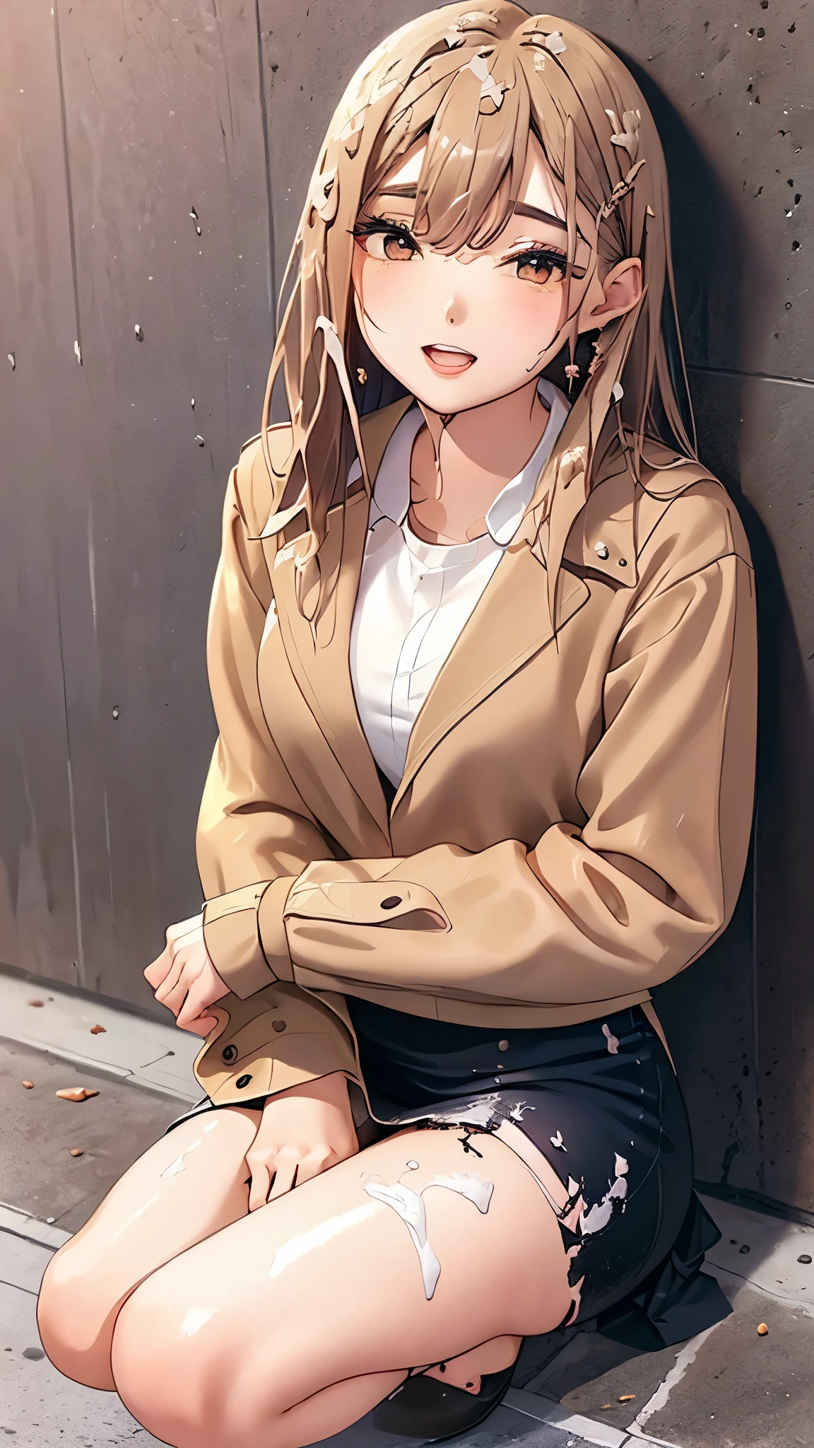 /quality
(masterpiece,best quality,High resolution,高quality,Realistic)

/HairstylesStraight Hair

/Clothes
(Pencil Skirt,Job interview suit,blouse,Jacket,Torn pantyhose:1.5,Earrings)

/Pose Crouching,sit
Leaning against a wall,
Spread your legs:1.5

(Ahegao,orgasm,vapor:1.5,Wish:1.5),

/Other Crowds:1.5,Fair skin,Feet Focus,Leaning against a wall,male,hand of:1.5,night, roadside,ID card,White chocolate:1.5