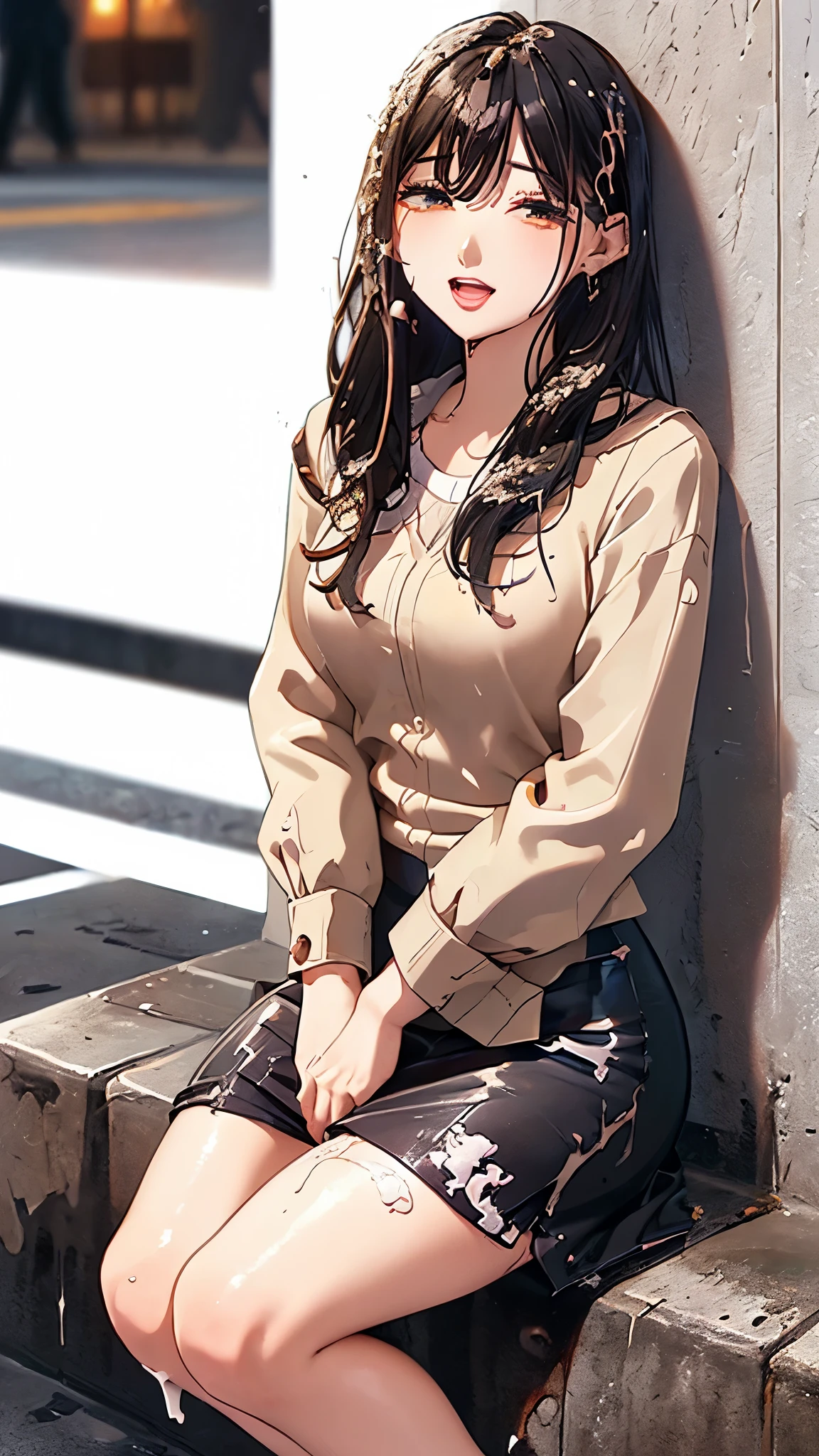 /quality
(masterpiece,best quality,High resolution,高quality,Realistic)

/HairstylesStraight Hair

/Clothes
(Pencil Skirt,Job interview suit,blouse,Jacket,Torn pantyhose:1.5,Earrings)

/Pose Crouching,sit
Leaning against a wall,
Spread your legs:1.5

(Ahegao,orgasm,vapor:1.5,Wish:1.5),

/Other Crowds:1.5,Fair skin,Feet Focus,Leaning against a wall,male,hand of:1.5,night, roadside,ID card,White chocolate:1.5