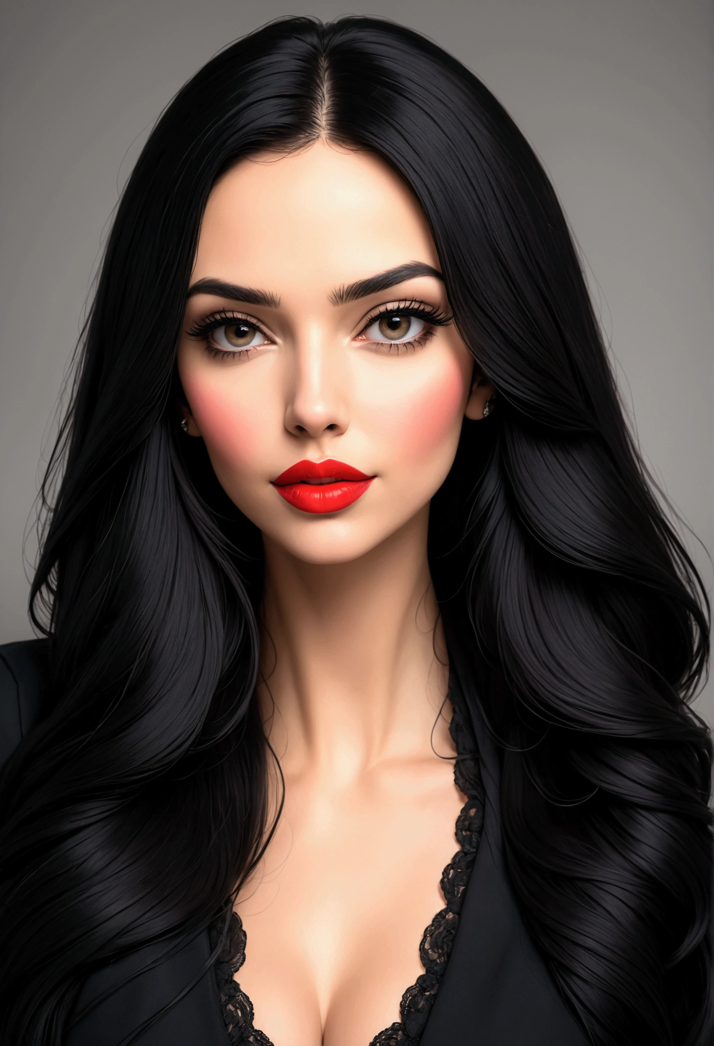 arafed woman with long hair and Red lipstick posing for a picture, , profile picture, Red lips, professional photo, 25 year old woman, , Angie Wolf, photo by Jessica Devich, professional photo профиля, moleksandra shchaslyva, with straight black hair