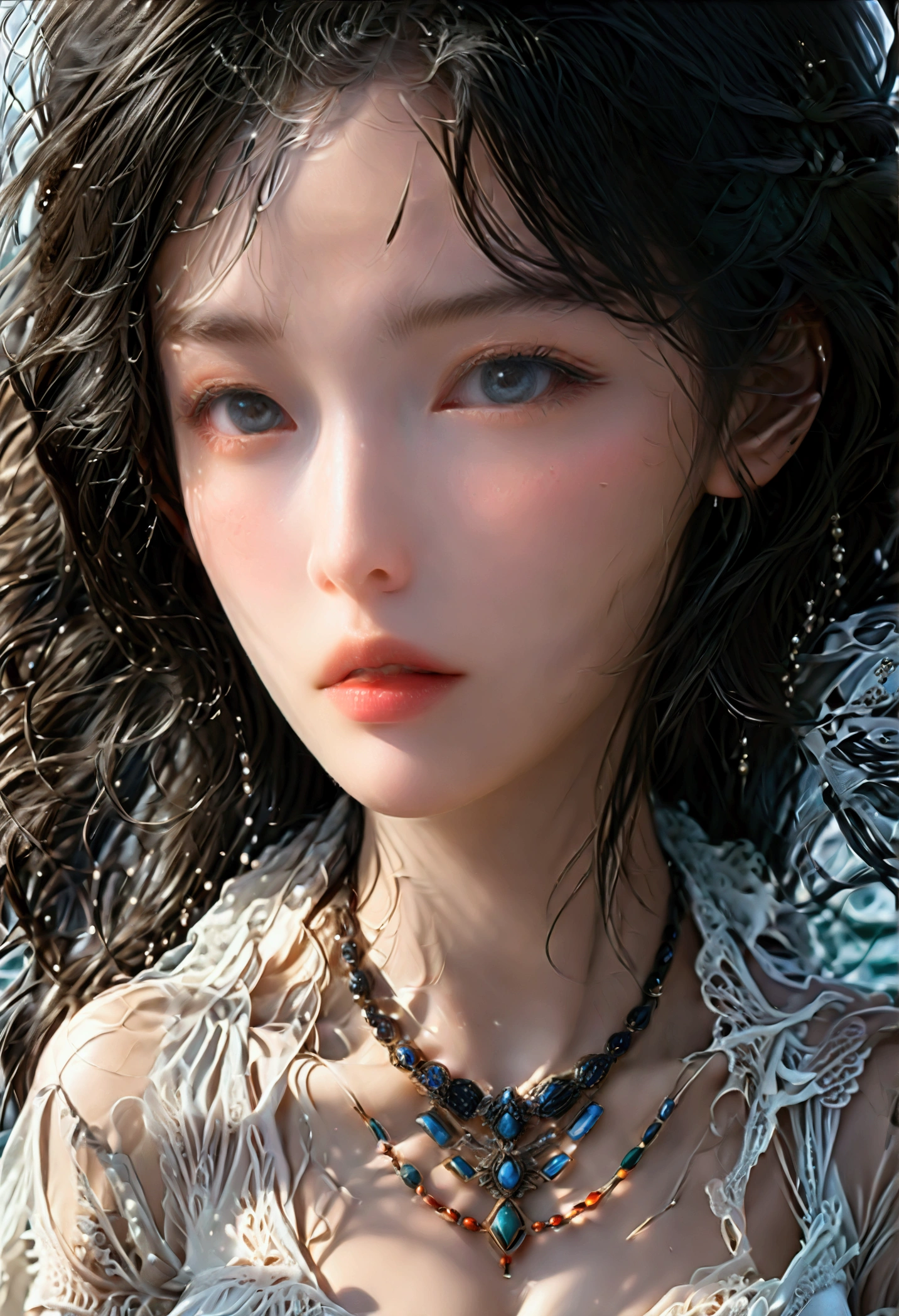 ((Masterpieces with up to 16K resolution:1.6)),Highest quality,it is really amazing,Very detailed,Ultra-high resolution,(Real:1.5),(Realistic:1.5),Increased depth of field,Cinematic Light,
Elegant mature woman,
Long black hair,(Exquisitely detailed face:1.5),Face with a gentle expression,Translucent white skin,Very sensitive skin,Great proportions,Anatomically correct body,
Elegant bikini swimwear,Artistic design,Beautiful and detailed pattern,Detailed fabric texture,Gorgeous necklace,
Coastal landscape at dusk,Dark clouds and dark sky,delay々Continuing sandy beach, Deserted Beach,Dark sea surface,
(Dramatic Angle:1.6),