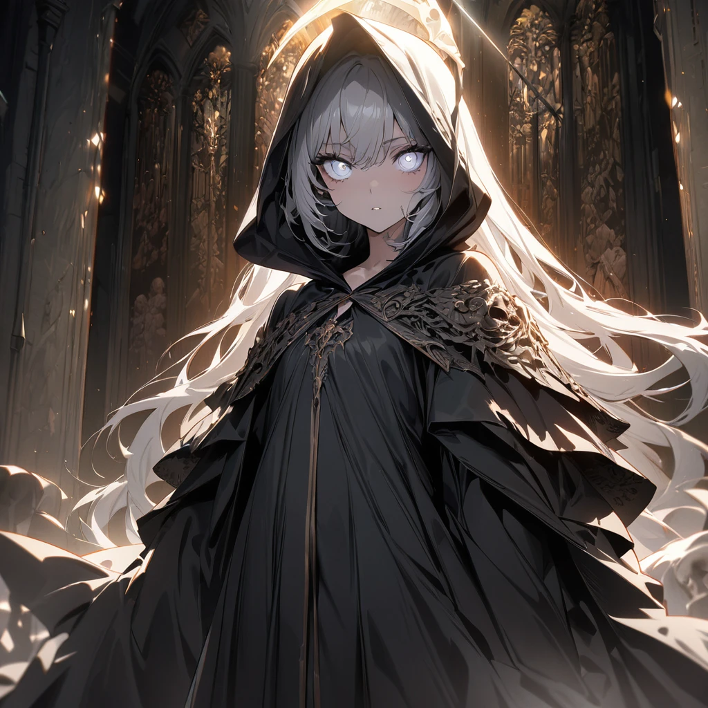 one beautiful Germans girl's Grim Reaper,teenagers,wearing robe,She's standing with a scythe,Look in here,luxury,(((masterpiece))), (((best quality))), ((ultra-detailed)), (illustration), (detailed light),((an extremely delicate and beautiful)),(beautiful detailed eyes),white eyes,Skull mask only at the mouth