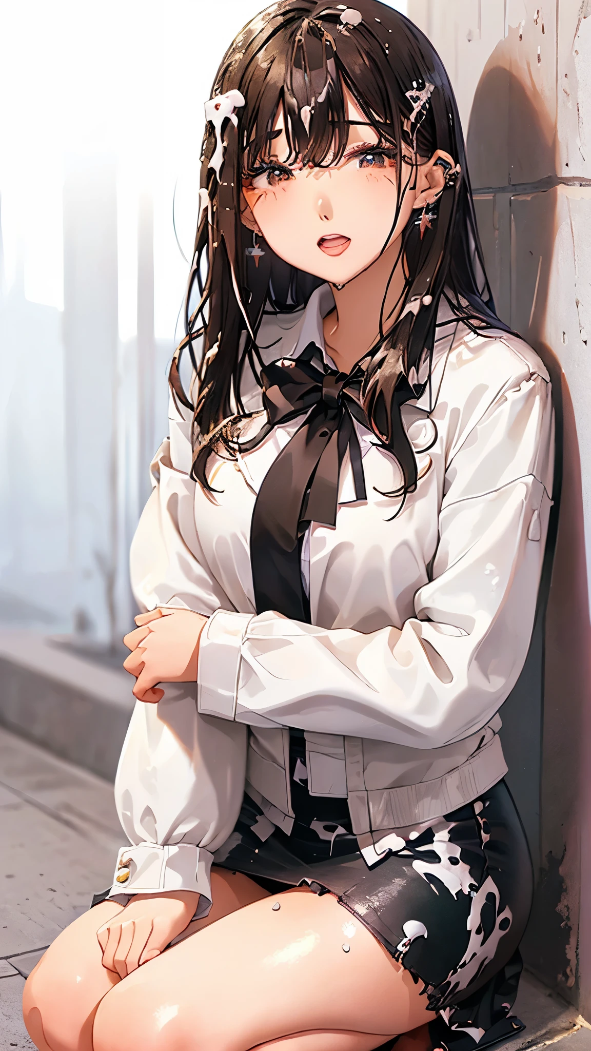 /quality
(masterpiece,best quality,High resolution,高quality,Realistic)

/HairstylesStraight Hair

/Clothes
(Pencil Skirt,Job interview suit,White blouse,Black jacket,Torn pantyhose:1.5,Earrings)

/Pose Crouching,sit
Leaning against a wall,
Spread your legs:1.5,Bed in the background,

(Ahegao,orgasm,vapor:1.5,Wish:1.5),

/Other Crowds:1.5,Fair skin,Feet Focus,Leaning against a wall,male,hand of:1.5,night, roadside,ID card,White chocolate:1.5