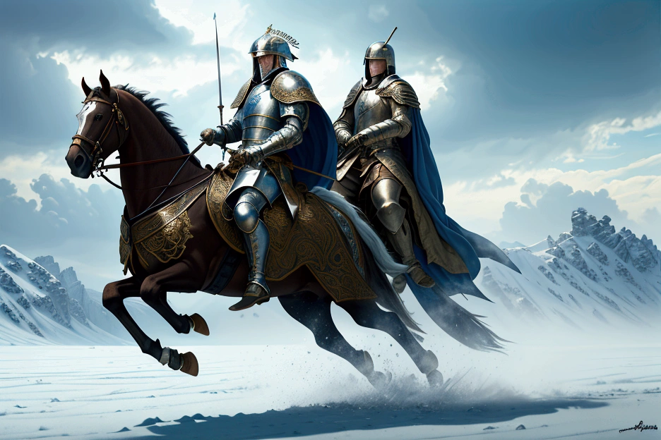 a knight on a white horse, renaissance, chivalric order, fighting the Ottoman Empire, detailed armor, ornate sword, medieval battlefield, billowing cloak, epic scale, dramatic lighting, muted color palette, cinematic composition, highly detailed, photorealistic, 8k, masterpiece