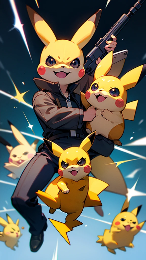 Detective pikachu holding a gun