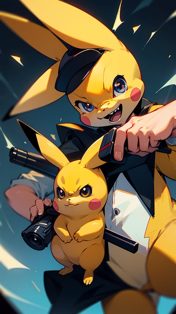 Detective pikachu holding a gun