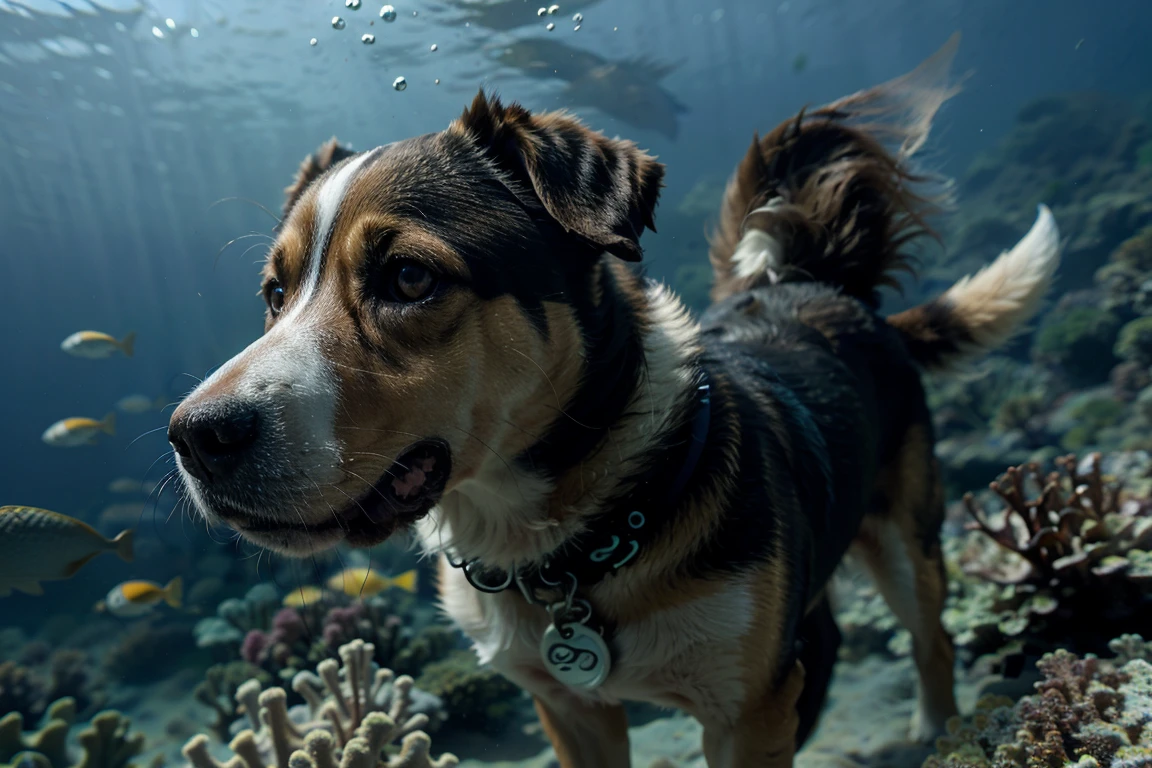 underwater scuba diving dog