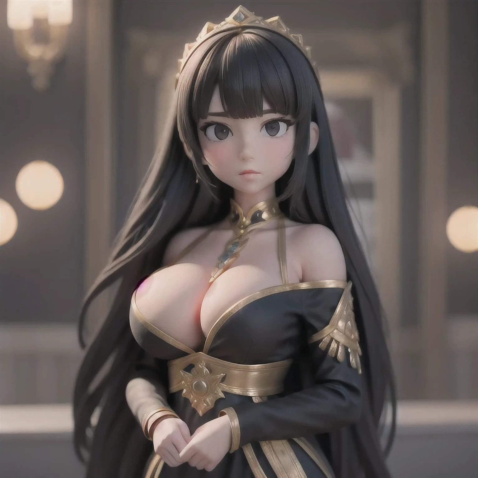 CG
1girl
bangs
bare shoulders
black dress
black eyes
black hair
blurry
blurry background
blurry foreground
bokeh
breasts
brown eyes
cleavage
closed mouth
depth of field
dress
hair ornament
jewelry
large breasts
long hair
looking at viewer
medium breasts
solo
upper body
very long hair