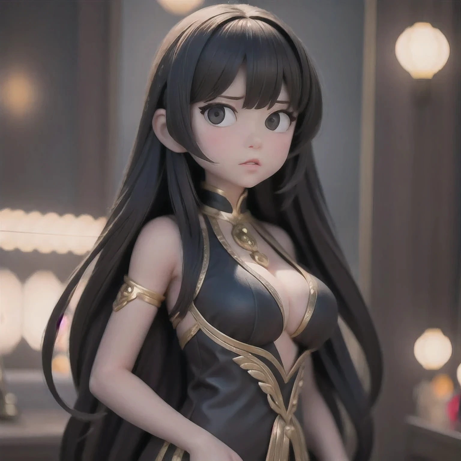 CG
1girl
bangs
bare shoulders
black dress
black eyes
black hair
blurry
blurry background
blurry foreground
bokeh
breasts
brown eyes
cleavage
closed mouth
depth of field
dress
hair ornament
jewelry
large breasts
long hair
looking at viewer
medium breasts
solo
upper body
very long hair