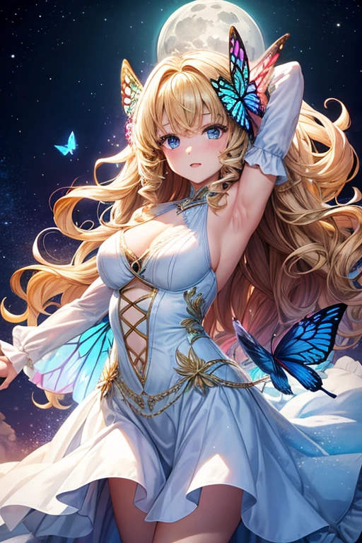 Craft a dreamy atmosphere where 3D roses transform into delicate fractal butterflies, fluttering around hearts that emit a soft glow, creating an enchanted scene of fleeting love, enormous tits