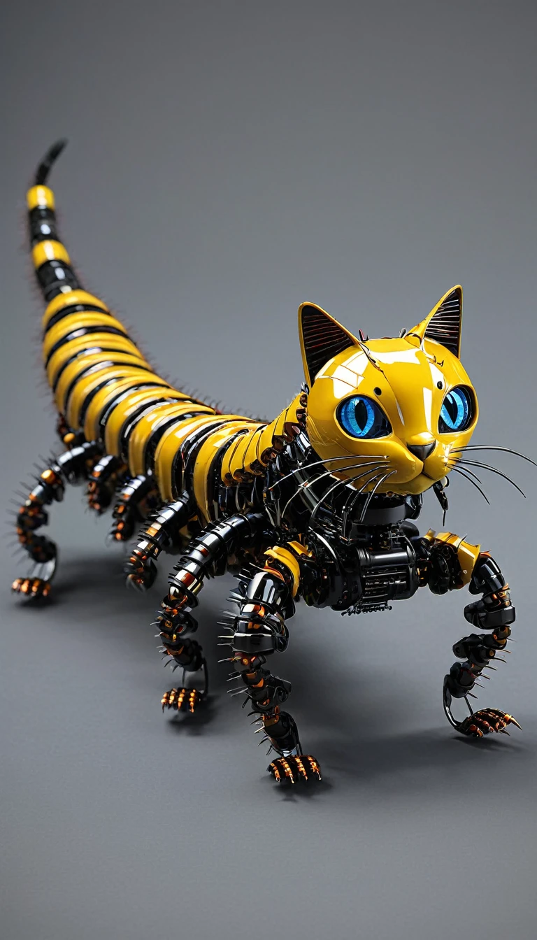 AI centipede robot
The design maintains the centipede's realistic appearance while allowing some parts to be seen through to reveal its internal mechanisms.
A depiction of nanotechnology built into a robot's body. A depiction of nanotechnology incorporated into the body of a cat.