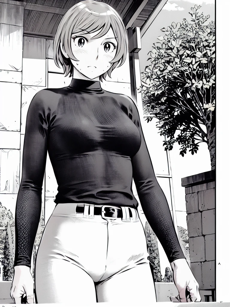 (野球uniform:1.2),
blonde, (short hair:1.2),Long sleeve, Black Shirt, turtleneck,White trousers、uniform、Black belt、((Illustration of people))、big 、Covered in mud、Soil stains、ドロドロのuniform、
View your viewers,, (Highest quality:1.3),One Girl, White pants、uniform、Outdoor、baseball ground、ground、soil、blue eyes、Tight black shirt、(masterpiece、Highest quality)、Highest quality, Ultra-high resolution, (((masterpiece))), alone, Sweat、big eyes、big Breasts、Torn clothes、 Fully exposed、Nipples、One Girl, Front view、Embarrassed face、Bronze colored hair、((Baseball Cap、short hair))、Stand up straight、Cowboy Shot