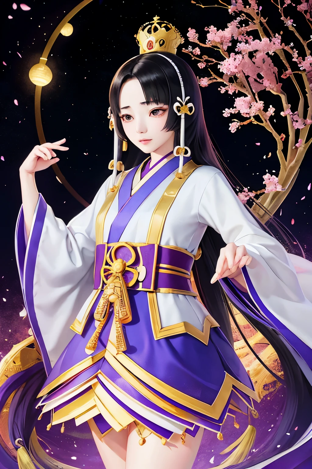 Kaguya、Kaguya、kaguya、Unparalleled in the Three Kingdoms、Unparalleled OROCHI、Black Hair、Straight Long、crown、Immortal、Resident of the fairy world、（（（ＳＦＷ、sound、Highest quality、first-clasasterpiece、Normal body、8K、Detailed face、Ultra-precision、Normal hand、Normal finger、５Finger、Highest）））