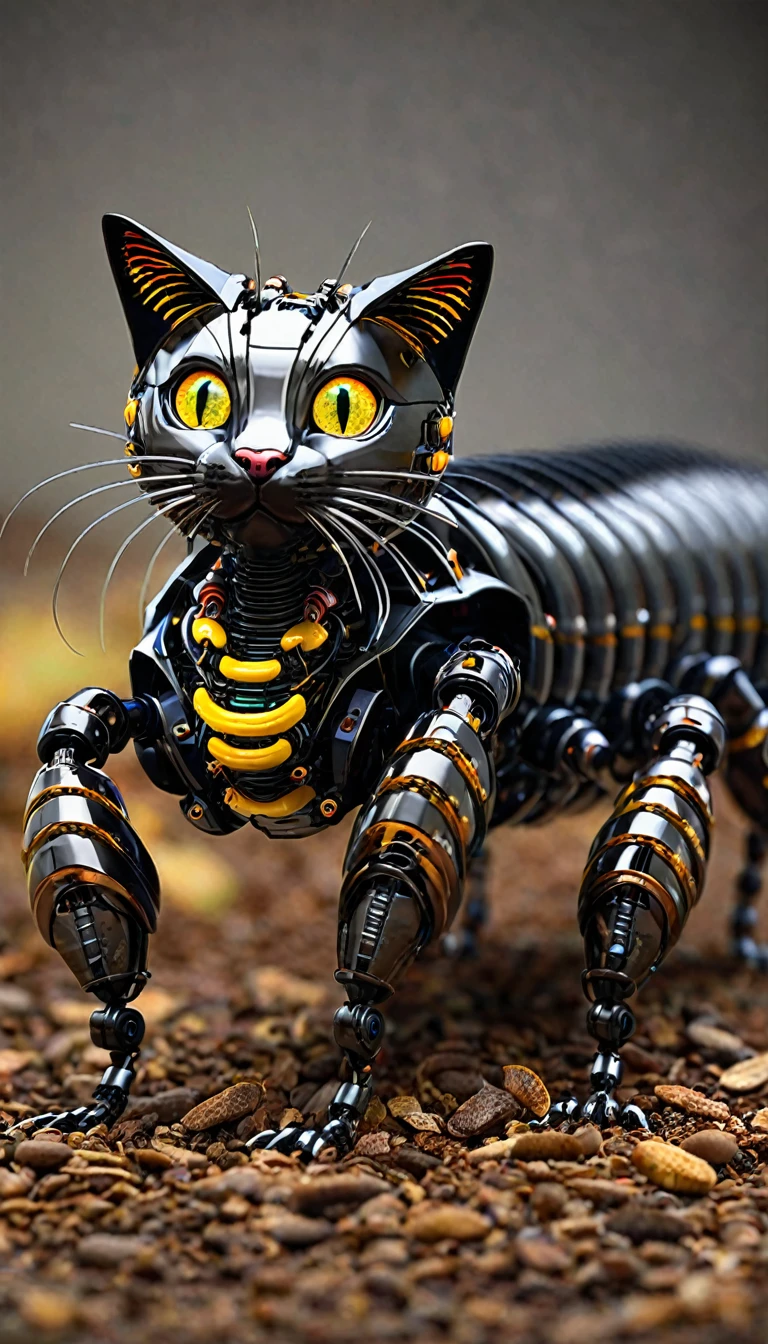 AI centipede robot
The design maintains the centipede's realistic appearance while allowing some parts to be seen through to reveal its internal mechanisms.
A depiction of nanotechnology built into a robot's body. A depiction of nanotechnology incorporated into the body of a cat.