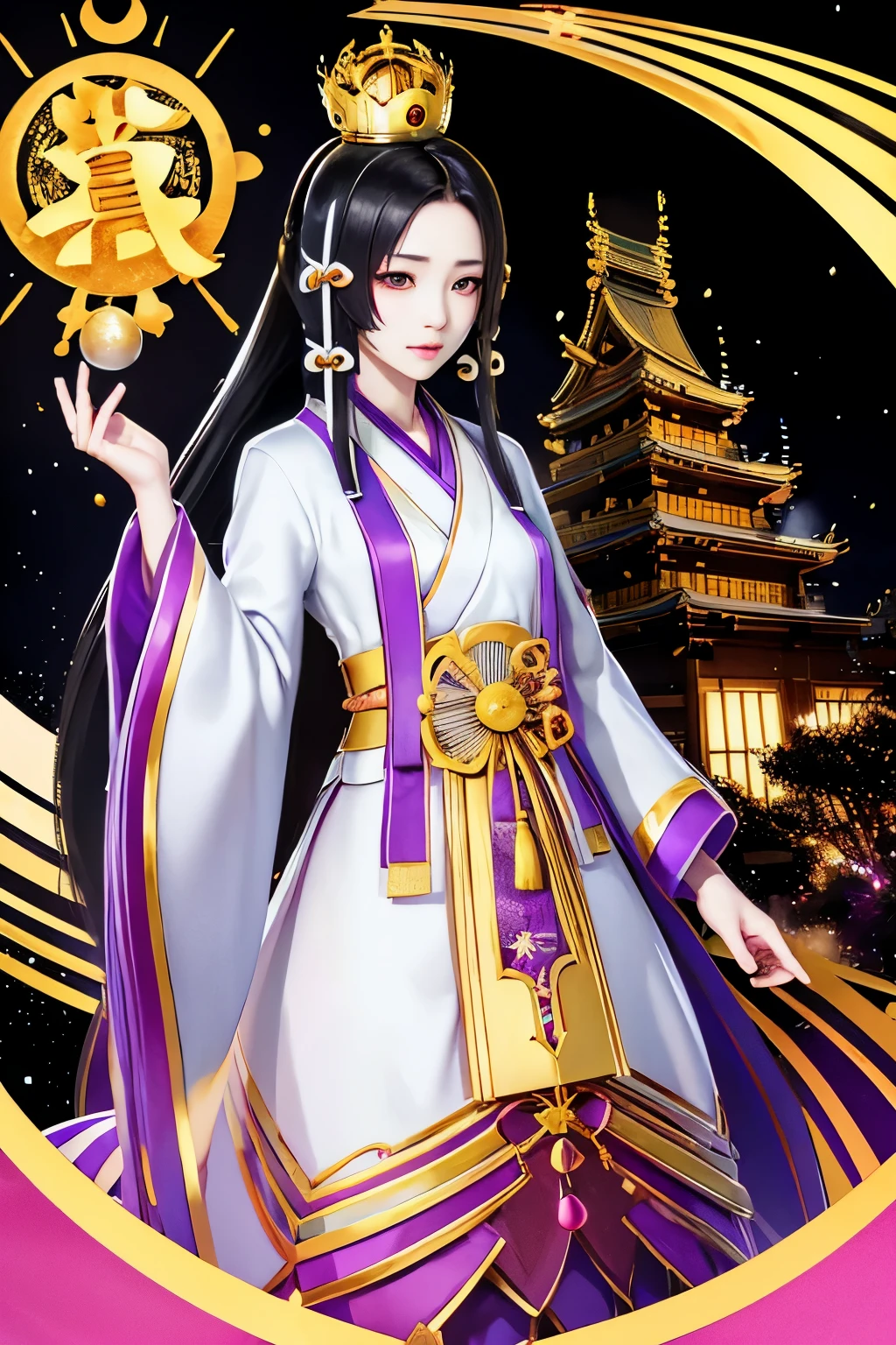 Kaguya、Kaguya、kaguya、Unparalleled in the Three Kingdoms、Unparalleled OROCHI、Black Hair、Straight Long、crown、Immortal、Resident of the fairy world、（（（ＳＦＷ、sound、Highest quality、first-clasasterpiece、Normal body、8K、Detailed face、Ultra-precision、Normal hand、Normal finger、５Finger、Highest）））