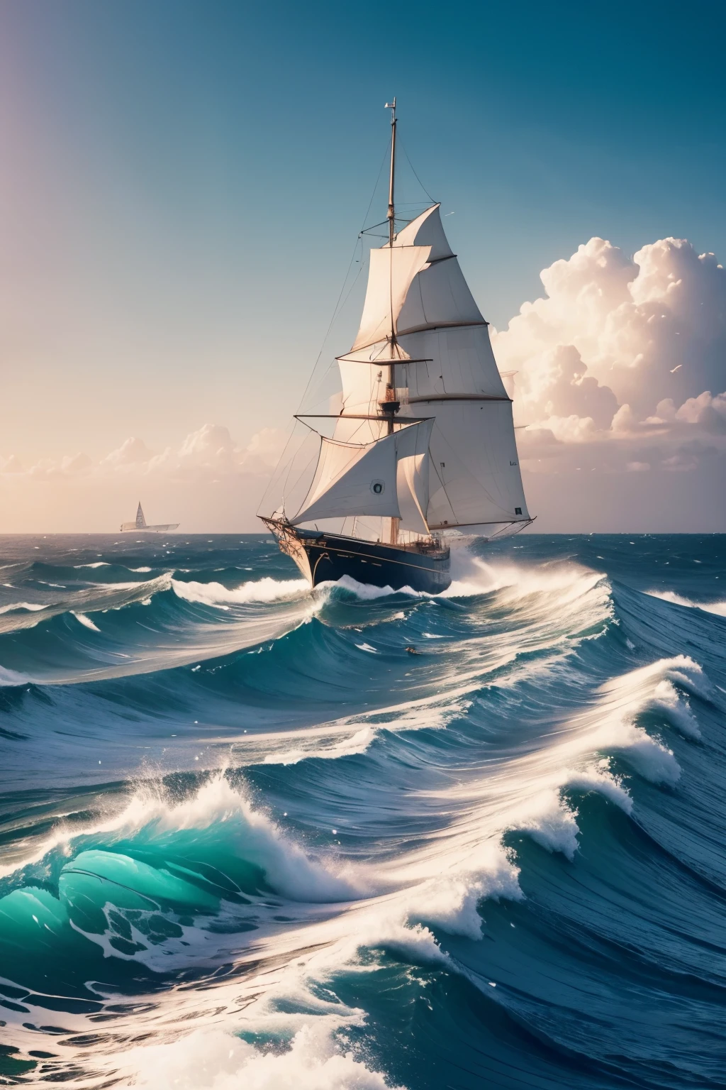 In the Internet Sea, Navigate with Strategy and Creativity, a navigator with compass in hand, waves of data around, horizon of illuminated servers, atmosphere of innovation and adventure, Illustration, digital concept art