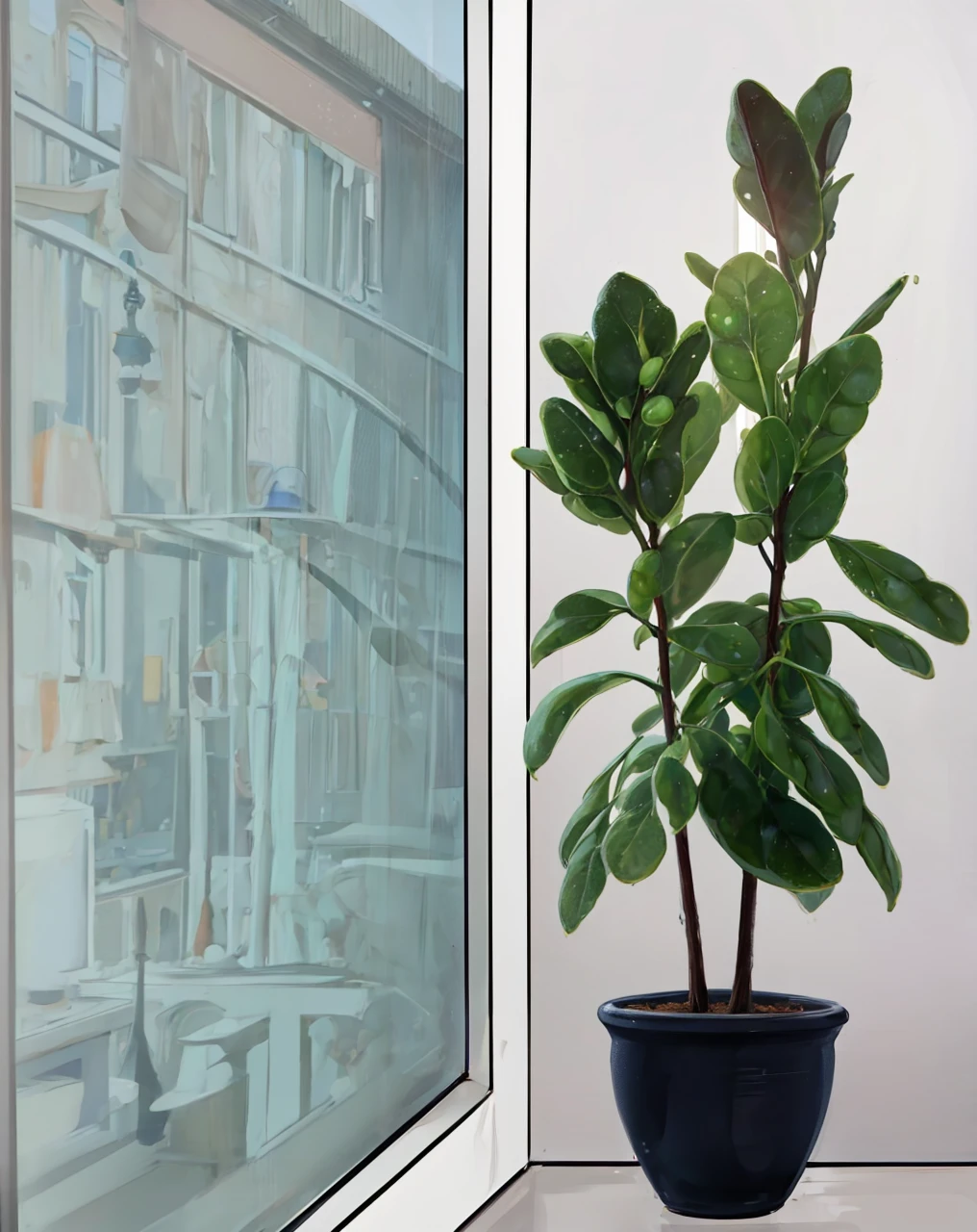 Posillnik, window, через window видно здание квартир, peas with extension on the windowsill