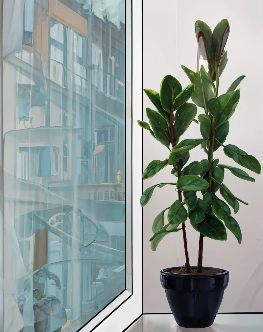 Posillnik, window, через window видно здание квартир, peas with extension on the windowsill