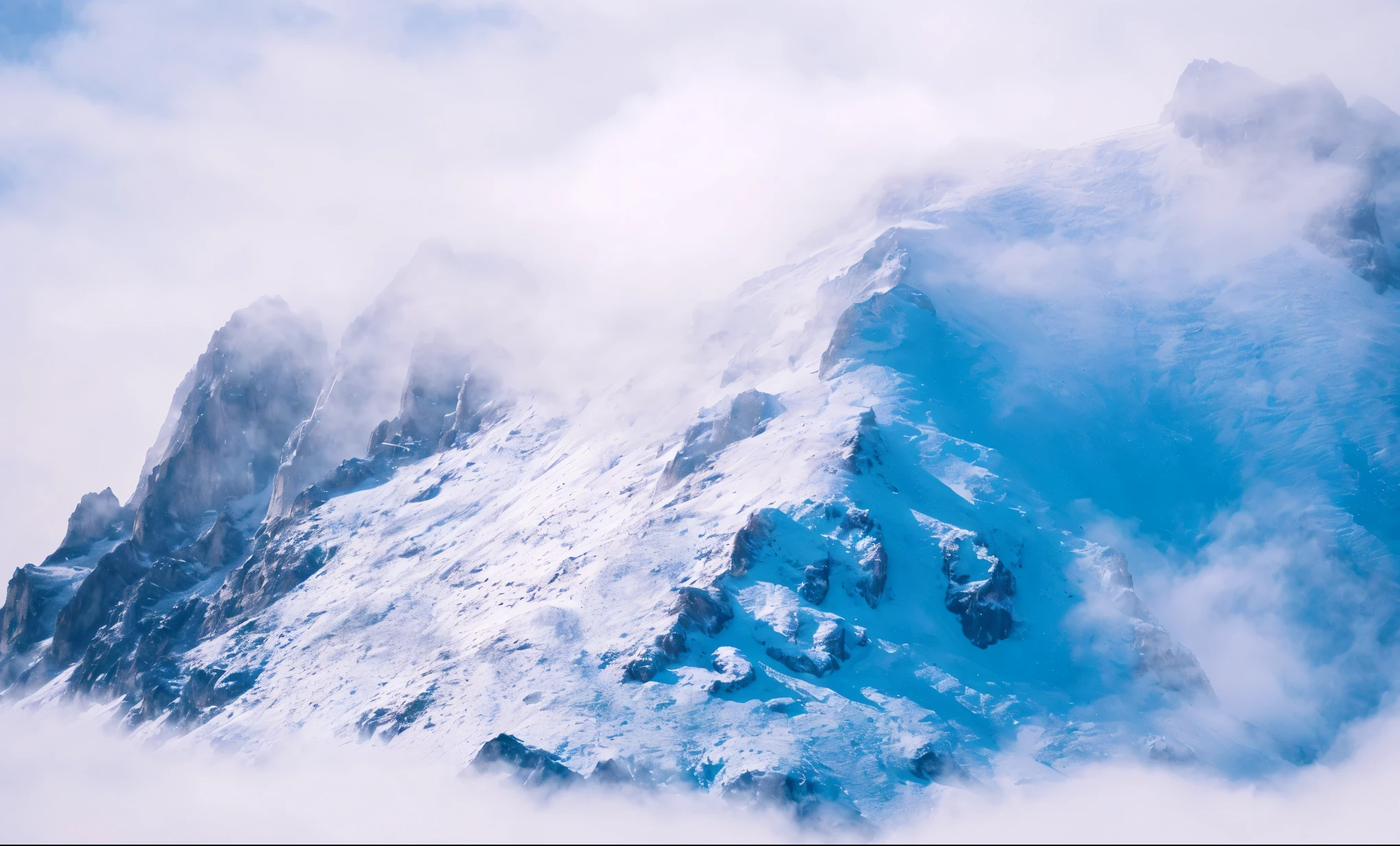Snow Mountain,Clouds,Blue tint