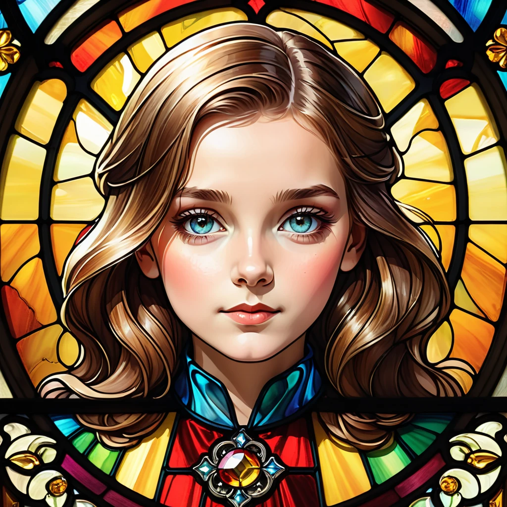 one cute Germans girl,Stained glass-style portrait, her dignified expression,luxury,