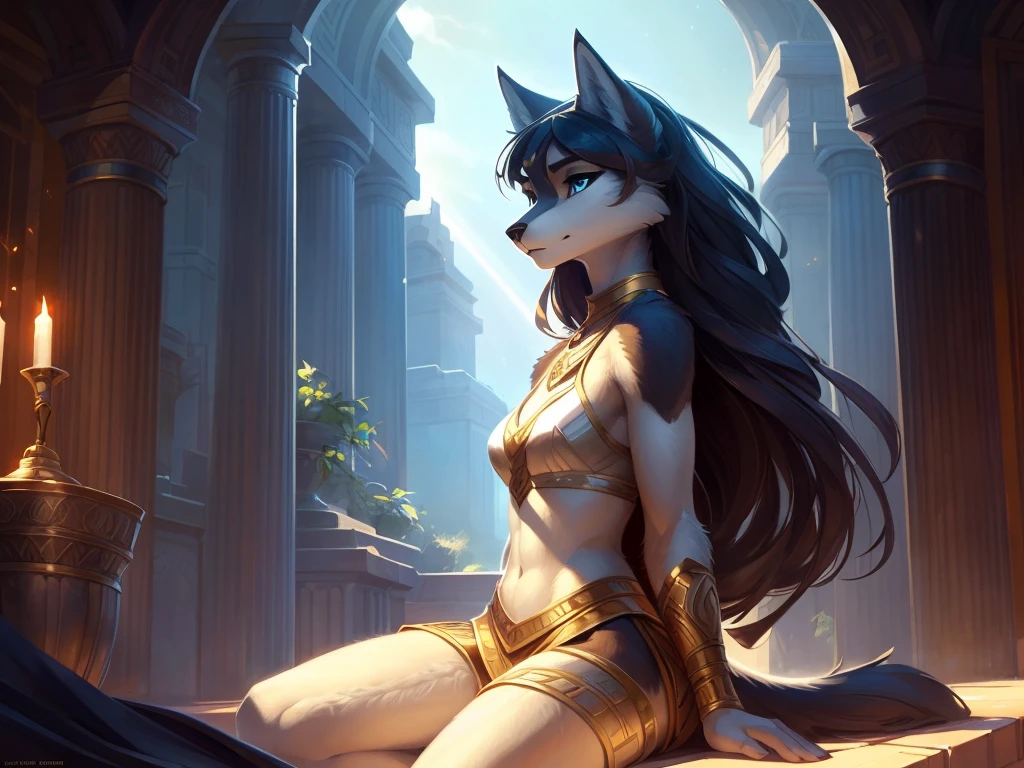 Greek goddess, in bronze jewelry and feminine white clothes, Sexy Greek goddess but as a furry wolf girl, uploaded to e621, от Pixelsketcher, by Bayard Wu, Thomas Benjamin Kennington , from Einshelm, solo antro, (( portrait)), BREAK, (detailed lighting of Bonifasco), natural goddess, (detailed fur), (Detailed skin), BREAK, athena, (Cinematic lighting), ((detailed background)), (half body shadow), [backlight], [twilight ray], [detailed ambient light], (higher wildlife detail), [sharp focus], (shaded), ((masterpiece), long wavy hair, slender body, fluffy wolf, wave face, Furry Fantasy Art, anthro art, high resolution commission, Furry Art, furry art in first person, Sakimichan is beautiful, Perfect eyes, Tinted abs, masterpiece, Best quality, detailed image, bright colors, detailed face, perfect lighting, perfect shadows, Perfect eyes, focus on the girl, hourglass body, shiny body, legs focus, Ears last year, wolf girl, fluffy, furry woman, body fur, Animal nose, muzzle, two-tone fur, (Best quality:1.2), (illustration:1.2), (Cinematic lighting:1.3), detailed fur,