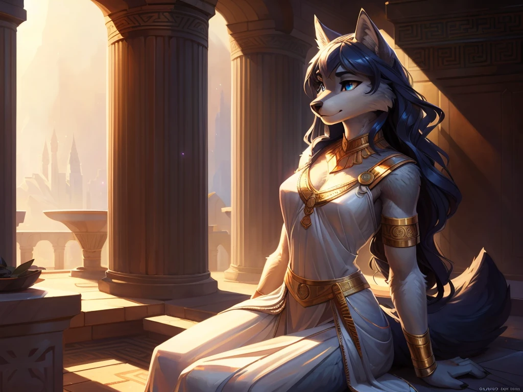 athena but as a furry wolf girl, uploaded to e621, от Pixelsketcher, by Bayard Wu, Thomas Benjamin Kennington , from Einshelm, solo antro, (( portrait)), BREAK, (detailed lighting of Bonifasco), natural goddess, (detailed fur), (Detailed skin), BREAK, athena, (Cinematic lighting), ((detailed background)), (half body shadow), [backlight], [twilight ray], [detailed ambient light], (higher wildlife detail), [sharp focus], (shaded), ((masterpiece), long wavy hair, slender body, fluffy wolf, wave face, Furry Fantasy Art, anthro art, high resolution commission, Furry Art, furry art in first person, Sakimichan is beautiful, Perfect eyes, Tinted abs, masterpiece, Best quality, detailed image, bright colors, detailed face, perfect lighting, perfect shadows, Perfect eyes, focus on the girl, hourglass body, shiny body, legs focus, Ears last year, wolf girl, fluffy, furry woman, body fur, Animal nose, muzzle, two-tone fur, (Best quality:1.2), (illustration:1.2), (Cinematic lighting:1.3), detailed fur, wear feminine ancient Greek bronze and white clothing, greek clothing, athena’s clothes, feminine Greek dress, Greek goddess