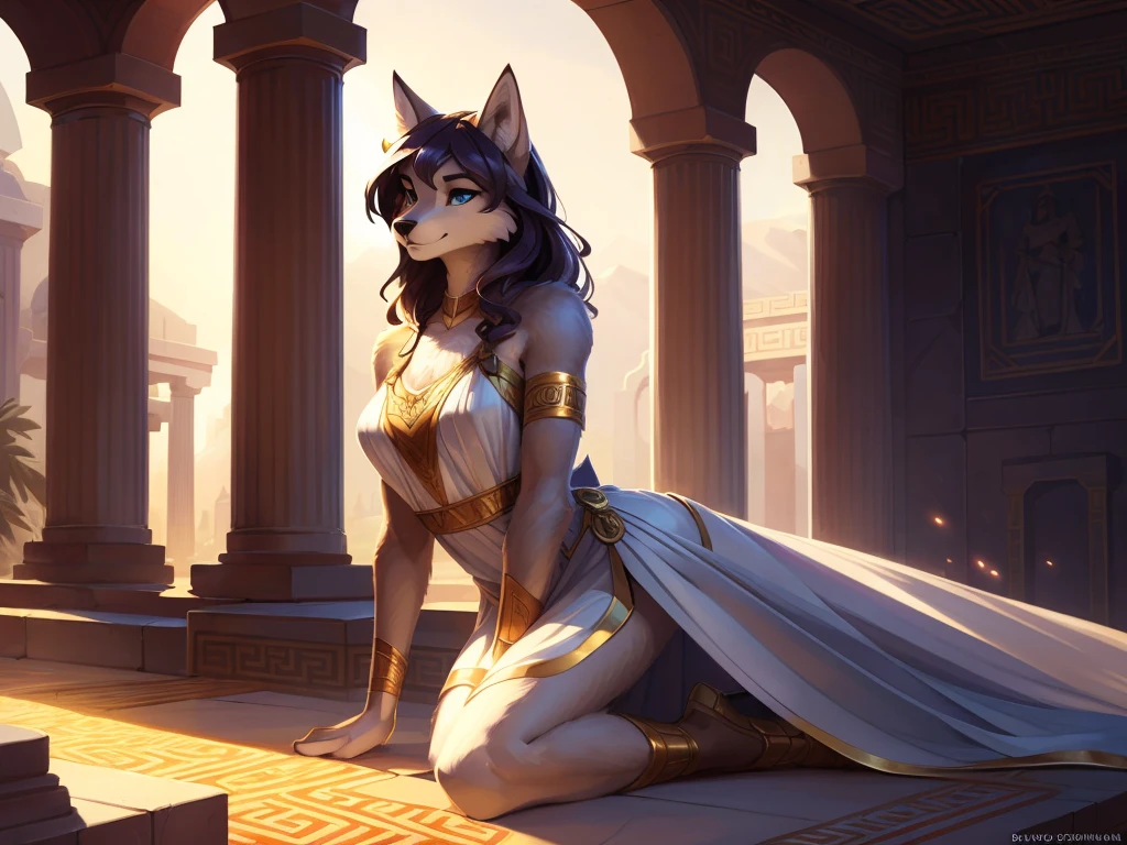 athena but as a furry wolf girl, uploaded to e621, от Pixelsketcher, by Bayard Wu, Thomas Benjamin Kennington , from Einshelm, solo antro, (( portrait)), BREAK, (detailed lighting of Bonifasco), natural goddess, (detailed fur), (Detailed skin), BREAK, athena, (Cinematic lighting), ((detailed background)), (half body shadow), [backlight], [twilight ray], [detailed ambient light], (higher wildlife detail), [sharp focus], (shaded), ((masterpiece), long wavy hair, slender body, fluffy wolf, wave face, Furry Fantasy Art, anthro art, high resolution commission, Furry Art, furry art in first person, Sakimichan is beautiful, Perfect eyes, Tinted abs, masterpiece, Best quality, detailed image, bright colors, detailed face, perfect lighting, perfect shadows, Perfect eyes, focus on the girl, hourglass body, shiny body, legs focus, Ears last year, wolf girl, fluffy, furry woman, body fur, Animal nose, muzzle, two-tone fur, (Best quality:1.2), (illustration:1.2), (Cinematic lighting:1.3), detailed fur, wear feminine ancient Greek bronze and white clothing, greek clothing, athena’s clothes, feminine Greek dress, Greek goddess