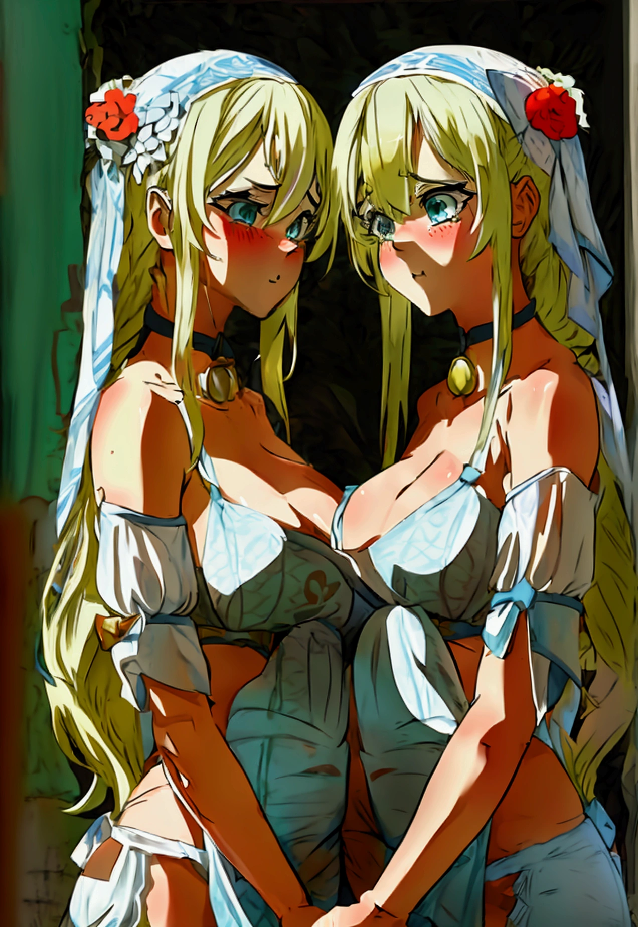 Anime. 1 girl. 1 girl with two heads. . Lovely girl. Siamese twins. Two heads. Slave. Blonde. Long hair. Wavy hair. Green eyes. Beautiful eyes. Perfect eyes. Expressive eyes. Ideal face. Beautiful nose. Snotty nose. 16 years. Big breasts. Beautiful breasts. Cold. Runny nose. Snot. Snot flows from the nose. wants to sneeze. I have to sneeze. A strong, desperate desire to chew. She sneezes. Handkerchief in hands. Covers his nose with his hands. Blows his nose. Urinary incontinence. Wants to pee. I need to pee. A strong, desperate urge to pee. She peed herself. Diarrhea. Wants to poop. I need to poop. A strong, desperate urge to poop. She shit herself. Diaper. Dirty diaper. Thick body. Thick long legs. Thick arms. Big fat belly. Fat butt. Body with two heads. Dirty tunic. Torn tunic. Slave collar. Shackles. Standing. Full height. Fantasy city. Street. Slave market. Many people. Blush. Tears in my eyes. Cry. Beautiful character design. Shiny skin. Whole body. NSFW. Scat. Official art. Extremely detailed CG Unity 8k wallpaper. Ideal lighting. Ultra high resolution 4K. Super detailed 8K resolution. A high resolution.