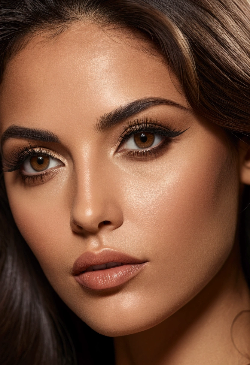 37 year old beautiful Brazilian brunette female model, detailed face, long beautiful hair, close-up, beautiful detailed eyes, beautiful detailed lips, extremely detailed face, longeyelashes, elegant pose, cinematic lighting, warm color tones, highly detailed, 8k, photorealistic, masterpiece