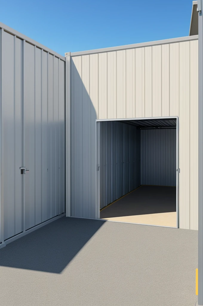 Make a 3 d drawing of storage yard one side height 15 feet another side 14feet length 16 feet width 75.9 feet and 1feet extra of both length added in above the height