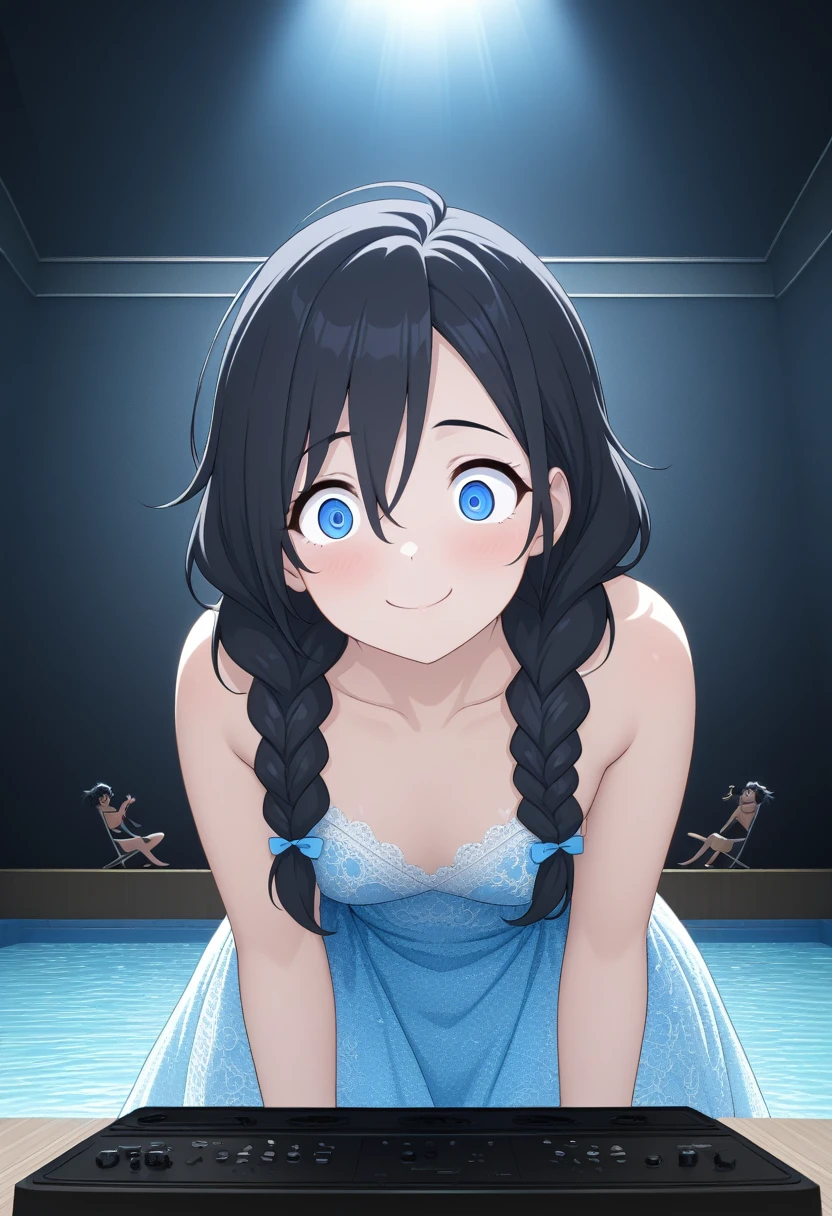 1 Female\(prince,cute,cute,20-year-old,Long braids,Black Hair,Eye color: Ocean blue,、Neon color、Big eyes,Dynamic pose,,Loose-lipped,Wearing a beautiful lace dress,Poolside、panic、smile、Bitter smile、Confused,(Grab her throat),avert your eyes,look up\), BREAK ,background\(city,coastal\), BREAK ,quality\(8K,Highly detailed CG unit wallpaper, masterpiece,High resolution,top-quality,top-quality real texture skin,surreal,Increase the resolution,RAW Photos,highest quality,Very detailed,wallpaper,Cinema Lighting,Ray-tracing,Golden Ratio\),[Browsing Caution]