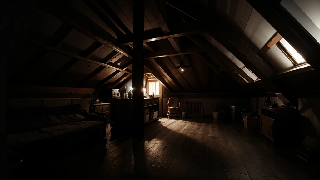 the attic in darkness