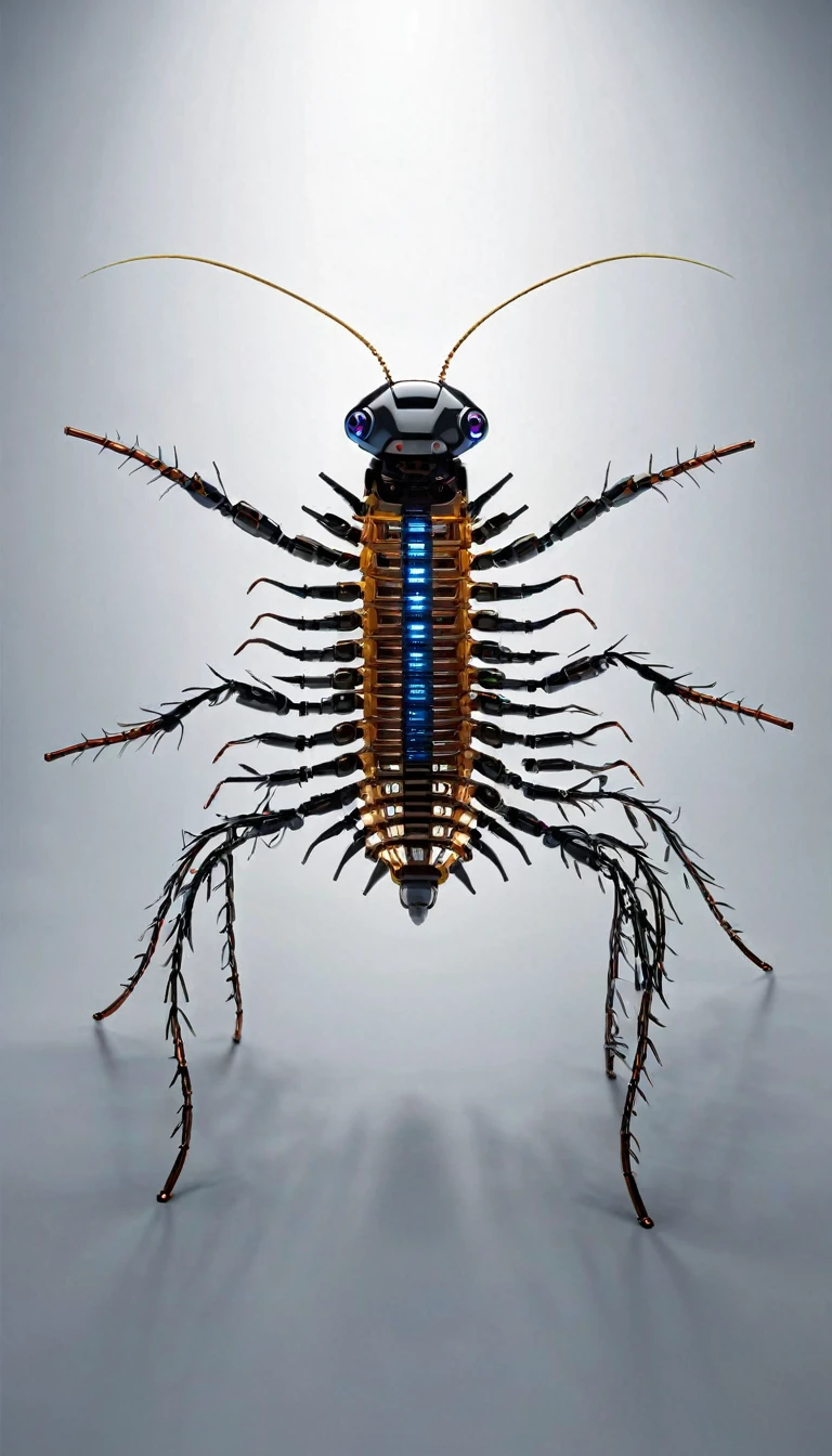AI centi
The design maintains the centipede's realistic appearance while allowing some parts to be seen through to reveal its internal mechanisms.
Nanotechnology built into the robot's body. A depiction of nanotechnology built into a robot's body.