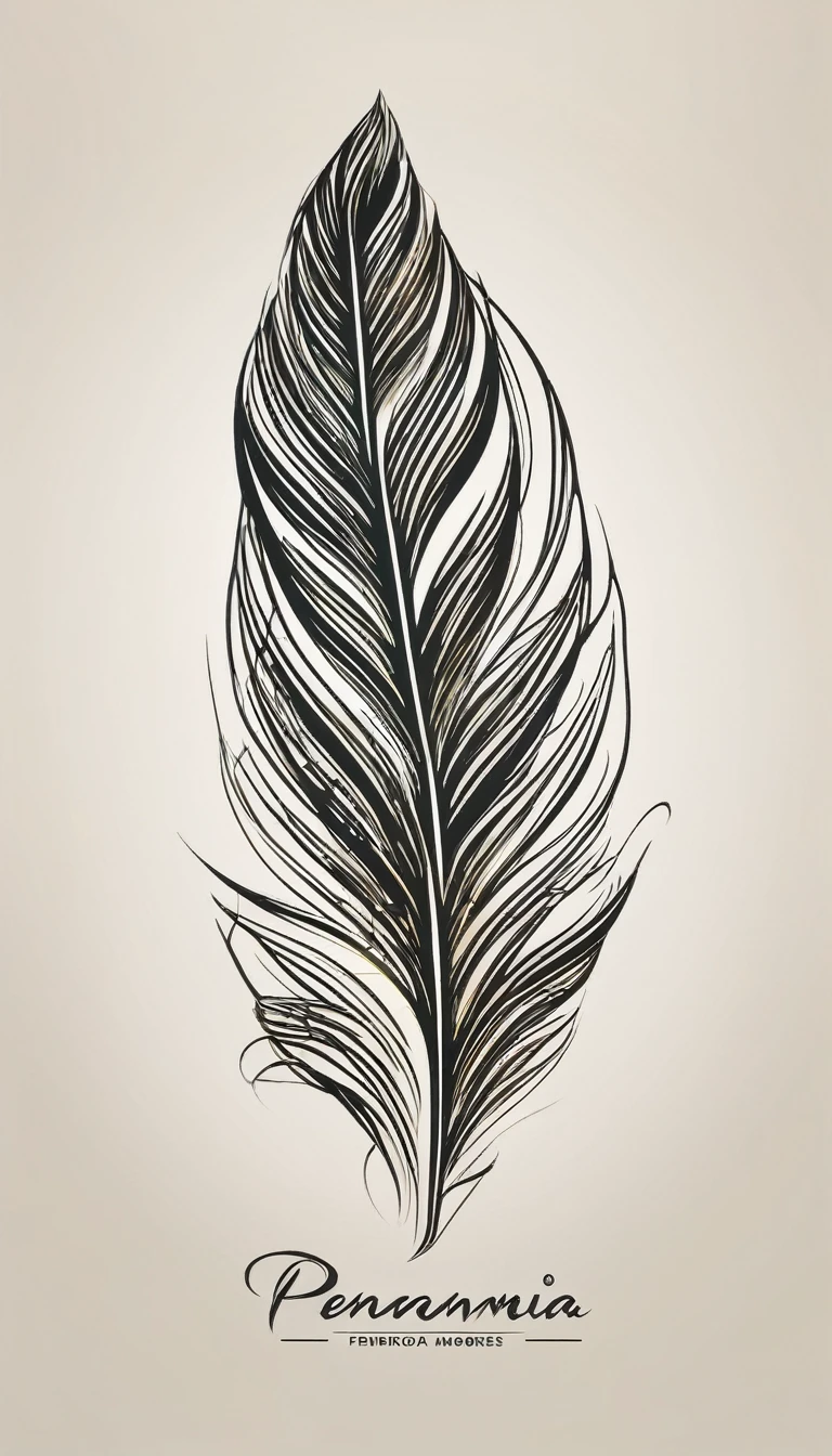 Create a minimal, modern, simple, inspirational, memorable, dream like logo design of a feather of memories for the brand “Penamemoria".