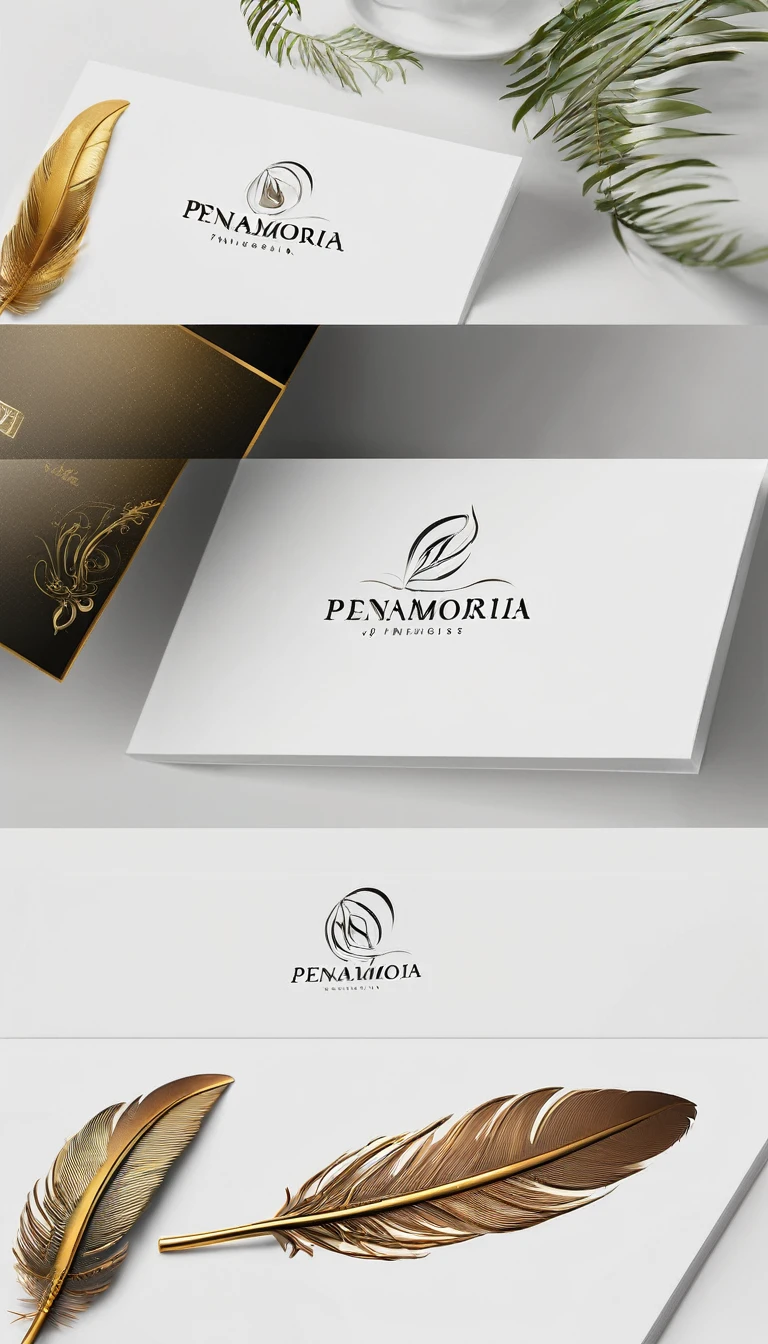 Create a minimal, modern, simple, inspirational, memorable, dream like logo design of a feather of memories for the brand “Penamemoria".