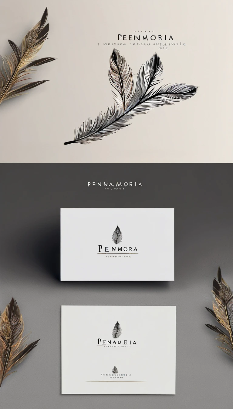 Create a minimal, modern, simple, inspirational, memorable, dream like logo design of a feather of memories for the brand “Penamemoria".