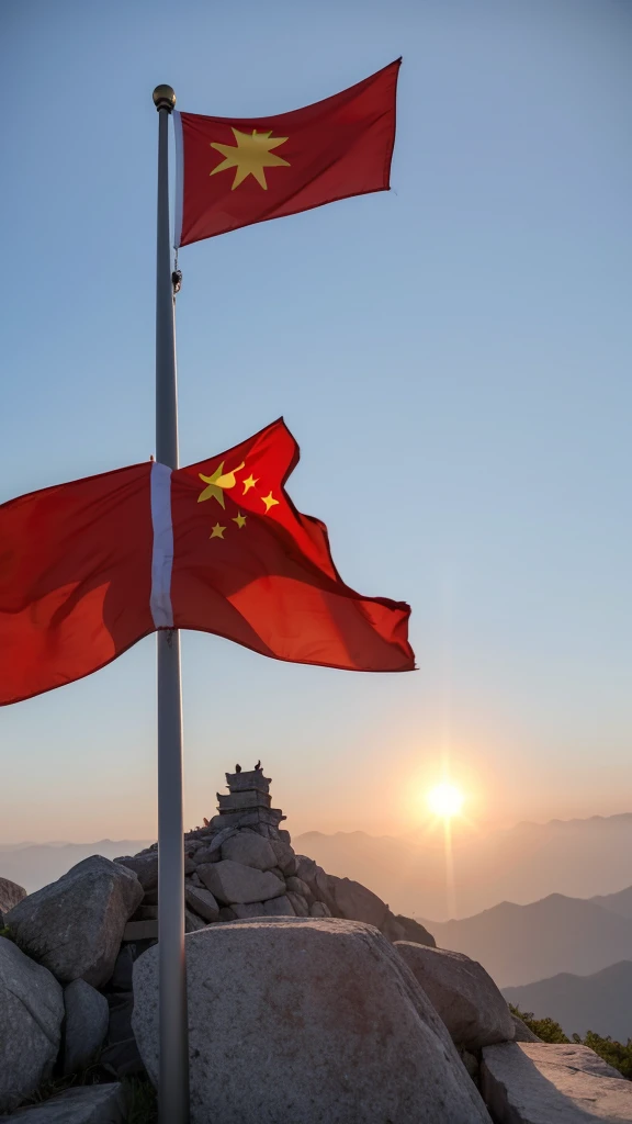 The sun has just risen，You and your friends are on the top of Mount Tai，The sun shines on the Chinese flag，You look at the national flag firmly，