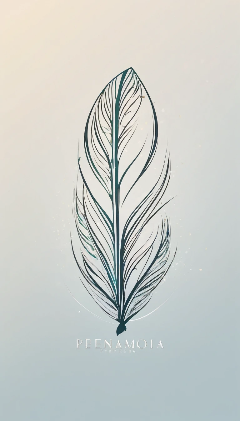 Create a minimal, modern, simple, inspirational, memorable, dream like logo design of a Feather Of Memories for the brand “Penamemoria".