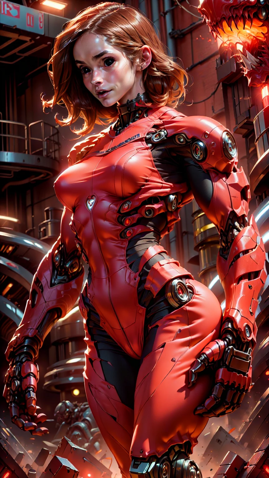 (beautiful girl:1.25), (megan fox:1.25), (young bodybuilder girl wearing cybernetic muscle suit:1.25), carnage muscular physique, seductive face, mouth wide open carnage style, long red hair, perfect muscular body, super skinny legs, sissy, femboy, (carnage style physique)