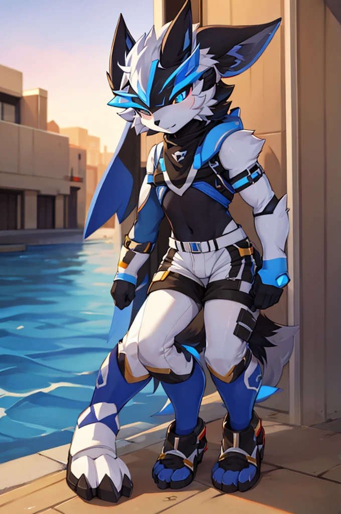 Protogen furry full body with skinny body, short pants