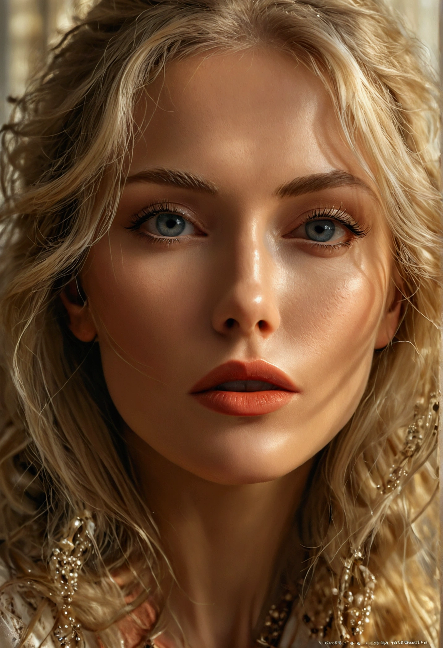 37 year old beautiful Russian blonde model, detailed face, long beautiful hair, close-up, beautiful detailed eyes, beautiful detailed lips, extremely detailed face, long eyelashes, elegant pose, cinematic lighting, warm tones, high detail, 8k, photorealism, masterpiece