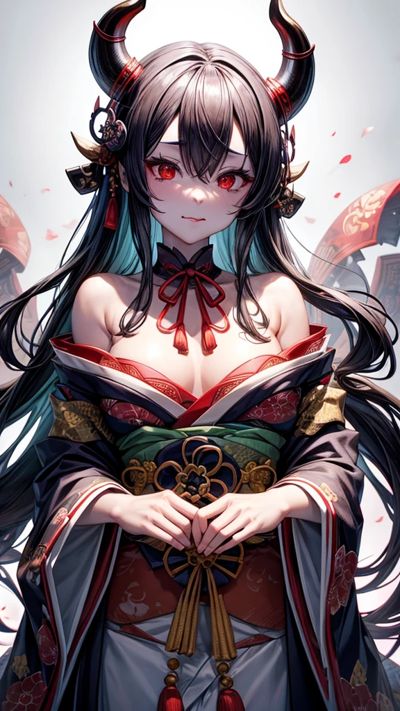 Prompt:

“A high-resolution image capturing the upper body of a figure wearing a traditional Japanese kimono, which is partially open to reveal intricate tattoos from the neck down to the chest. The figure is adorned with a Japanese Hannya mask, featuring sharp, red eyes and a hollow gaze, exuding an eerie and ghostly aura. They are sticking out their tongue, and two horns protrude from their head. The scene has a mystical, horror-themed atmosphere.”