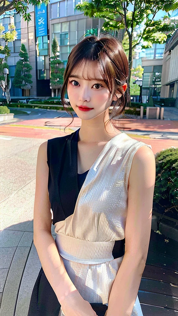 (hight resolution:1.3), (16 K, Photorealsitic, Raw photography, Top image quality: 1.4), japanes, (1girl in), beauitful face, (Lifelike face), (A dark-haired、short-hair:1.3), Beautiful hairstyle, realisticeyes, beautiful finely detailed eyes, (real looking skin), Beautiful skins, enticing, 超A high resolution, A hyper-realistic, high detailing, the golden ratio, plein air, Windy, frombelow,１a person、 Half body shot,extremely detailed cute girl,(20yr old)、party dress、
