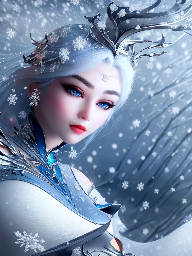 "1 beautiful girl wearing a traditional costume, a long thin light blue dress made of meticulously made silk, deep slit shirt, long hair and silver bangs with a hint of light blue, the most beautiful and detailed hair jewelry, beautiful little face thin eyebrows, the most beautiful and spotless face, ((black iris:0.8)), the very beautiful eyes, big round eyes, ((blue color eyes:1.1)), fine and detailed makeup eyelashes, high nose, wearing earrings, small red lips, rosy face, clean face, beautiful face without blemish, smooth white skin, ((big breasts: 0.9)), Blums , ((big and super round breasts:0.9)), ((super tight breasts:1.2)), ((breast augmentation: 0.8)), beautiful breasts, slim and body, ((thin waist: 0.9)), upper body of a beautiful girl, sexy girl, skirt, lace mesh socks to match the color of the outfit, fishnet stockings color coordinated according to the outfit, pose elegantly, elegantly, and politely, 8k photo, super high quality, super realistic, 10x super pixels, photo realistic, dark studio, border light, two tone light, (detailed skin high: 1.2), 8k uhd, dslr, soft light, high quality, volumetric light, candid, Photo, high resolution, light, best photo, 4k quality, 8k, Bokeh, Smooth and sharp, pixel up 10 times, lightning, super graphics, the most realistic graphics, (((Snowy background: 1.6))), 1 girl, alone, solo, ((frontal portrait:1.5)), Extremely sharp, super realistic images."