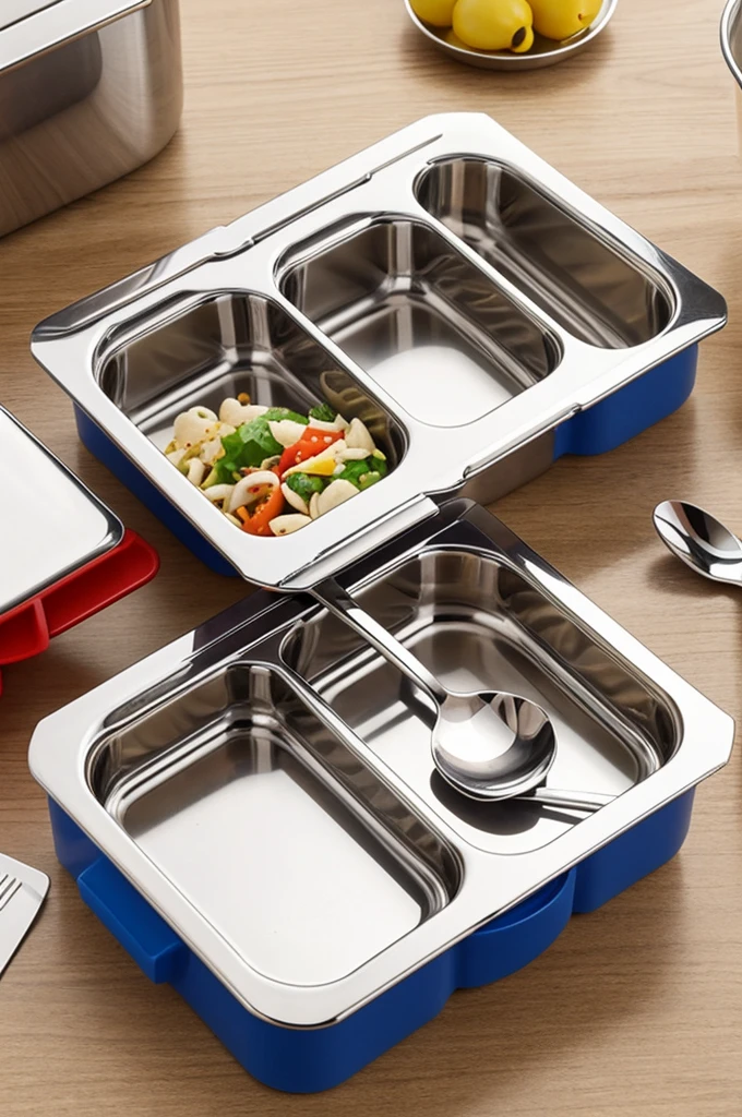 luch box stainless steel for ???? with 3 compartiments and spoon 