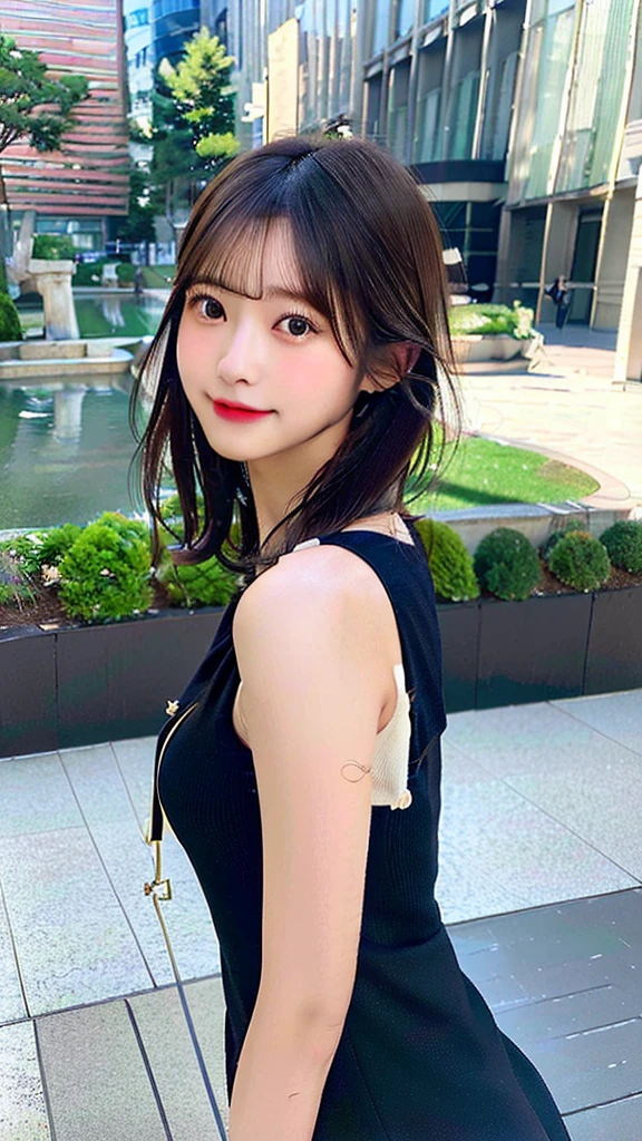 (hight resolution:1.3), (16 K, Photorealsitic, Raw photography, Top image quality: 1.4), japanes, (1girl in), beauitful face, (Lifelike face), (A dark-haired、short-hair:1.3), Beautiful hairstyle, realisticeyes, beautiful finely detailed eyes, (real looking skin), Beautiful skins, enticing, 超A high resolution, A hyper-realistic, high detailing, the golden ratio, plein air, Windy, frombelow,１a person、 Half body shot,extremely detailed cute girl,(20yr old)、party dress、